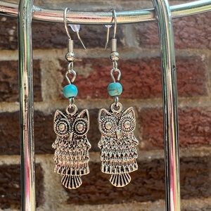 Tibetan Silver Antique-Style Owl Drop Earrings